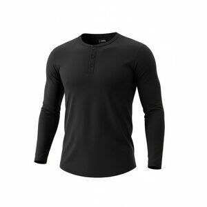 Cuts Clothing AO Long Sleeve Henley Curve-Hem Black Medium 🖤